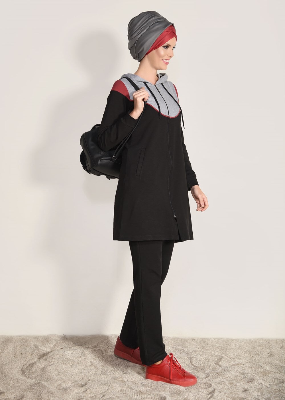 Vêtements hijab NOIR SURVÊTEMENT ZIPPÉ 2 PIÈCES T 6918 