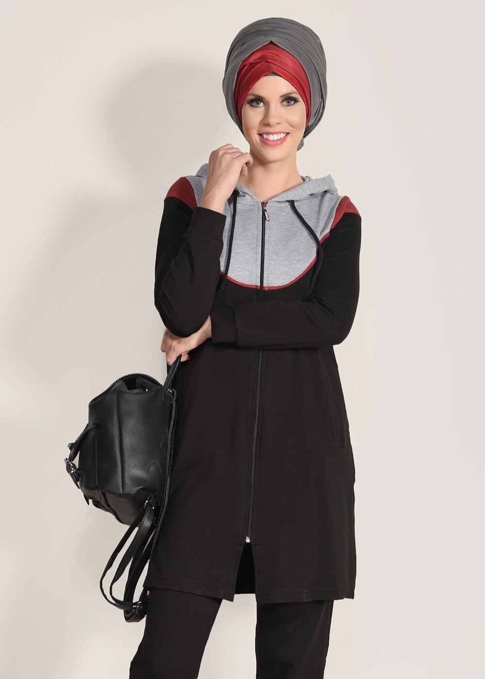 Vêtements hijab NOIR SURVÊTEMENT ZIPPÉ 2 PIÈCES T 6918 