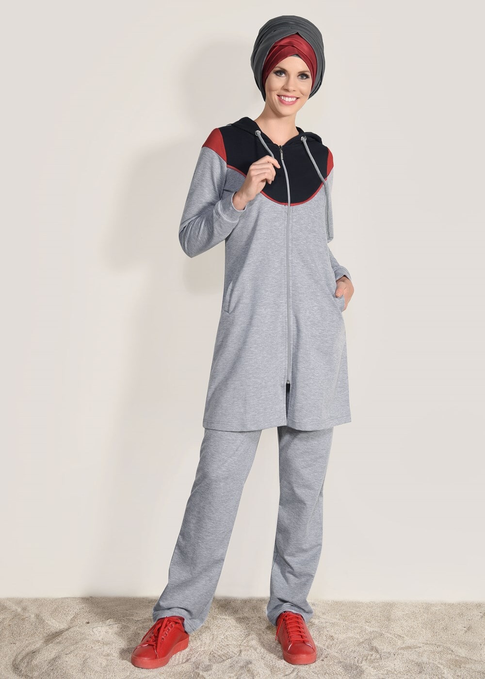 Hijab clothing GREY 2-PIECE ZIPPED TRACKSUIT T 6918