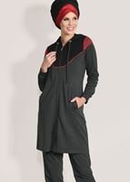 Tesettür giyim GRİ KAPÜŞONLU FERMUARLI 2&prime;Lİ EŞOFMAN TAKIM  6918