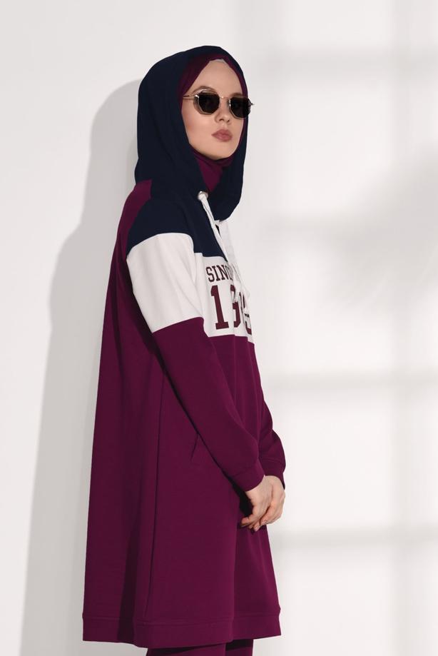 Tesettür giyim  BASKI DETAYLI EŞOFMAN TAKIMI 7308 - TRENDTESETTÜR