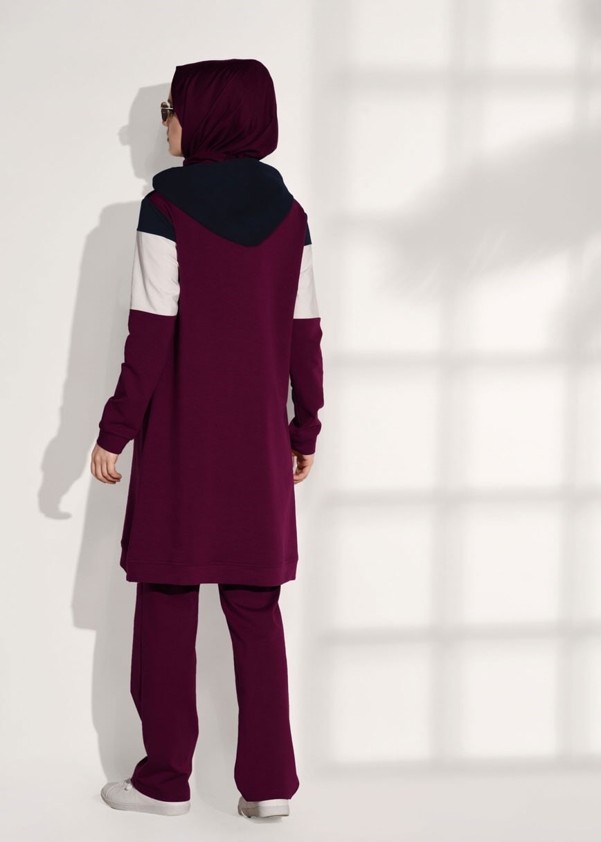 Vêtements hijab ROUGE BORDEAUX SURVÊTEMENT DÉTAILLÉ IMPRIMÉ T 7308