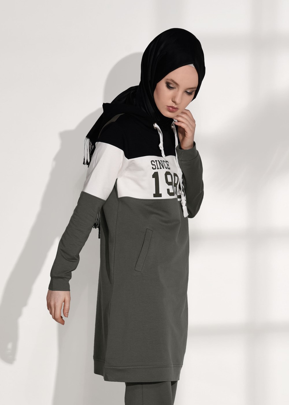 Hijab clothing KHAKI PRINT DETAILED TRACKSUIT T 7308 