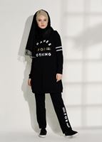 Tesettür giyim SİYAH CEP DETAYLI BASKILI EŞOFMAN TAKIM 7708 