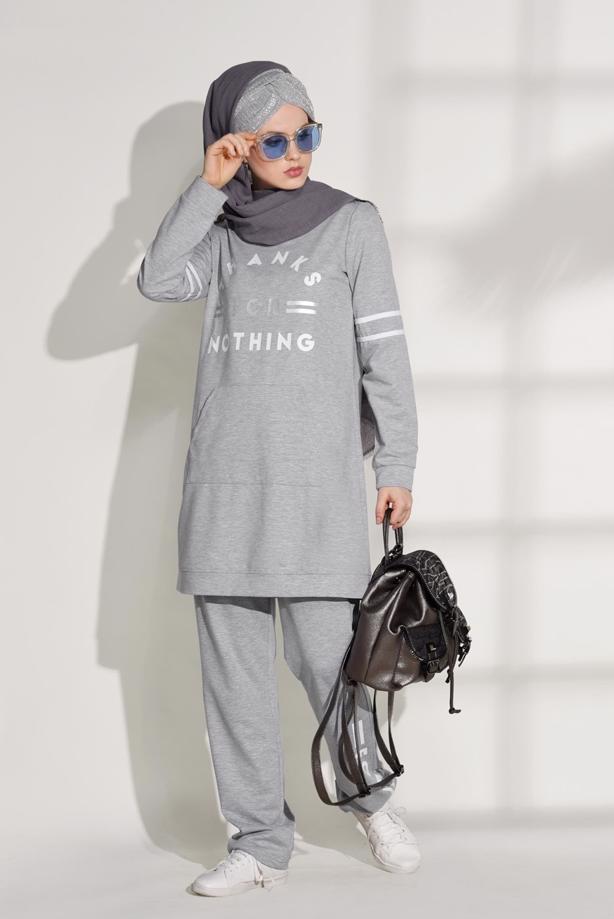 Vêtements hijab  POCKET DETAILED PRINTED TRACKSUIT SET 7708  - TRENDTESETTÜR