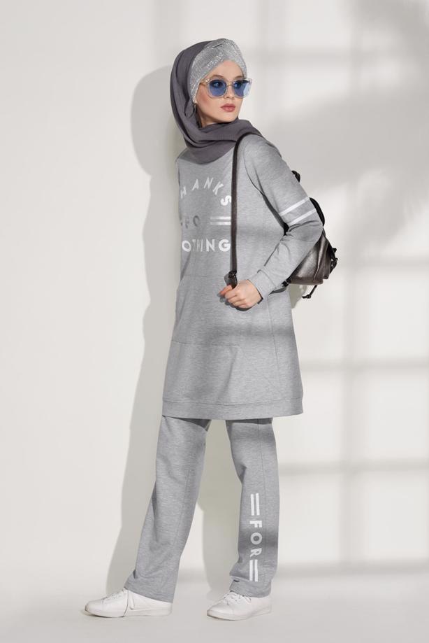 Vêtements hijab  POCKET DETAILED PRINTED TRACKSUIT SET 7708  - TRENDTESETTÜR