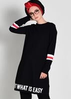 Tesettür giyim SİYAH ÇİZGİ DETAYLI YAZI BASKILI 2&prime;Lİ EŞOFMAN TAKIM 7718