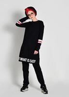 Tesettür giyim SİYAH ÇİZGİ DETAYLI YAZI BASKILI 2&prime;Lİ EŞOFMAN TAKIM 7718