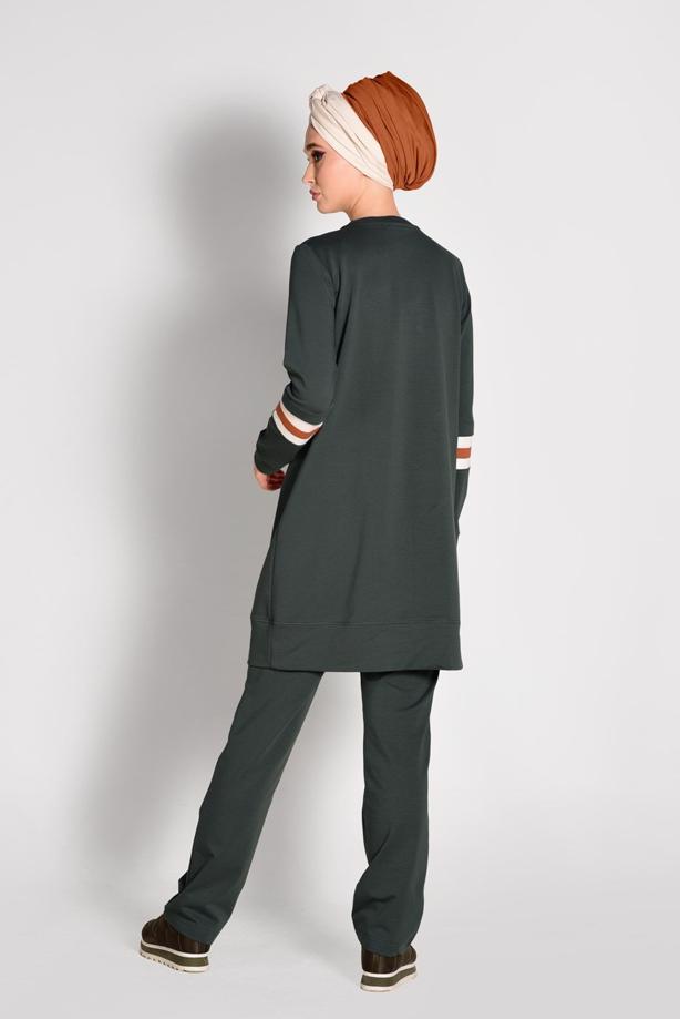 Vêtements hijab  STRIPE DETAILED TEXT PRINTED 2-PIECE TRACKSUIT T 7718  - TRENDTESETTÜR