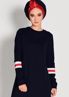 Tesettür giyim LACİVERT ÇİZGİ DETAYLI YAZI BASKILI 2&prime;Lİ EŞOFMAN TAKIM 7718