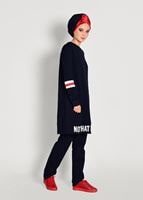 Tesettür giyim LACİVERT ÇİZGİ DETAYLI YAZI BASKILI 2&prime;Lİ EŞOFMAN TAKIM 7718