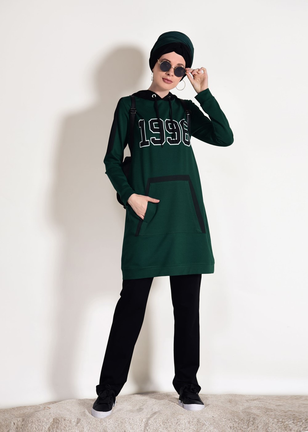 Tesettür giyim YEŞİL CEP DETAYLI BASKILI EŞOFMAN TAKIMI 8418 