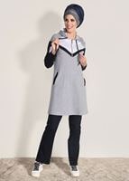 Tesettür giyim GRİ KAPÜŞONLU CEP DETAYLI EŞOFMAN TAKIM 9818 