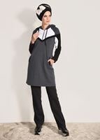 Tesettür giyim GRİ KAPÜŞONLU CEP DETAYLI EŞOFMAN TAKIM 9818 