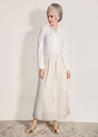 Tesettür giyim BEJ DANTEL DETAYLI JAKAR ETEK 6068-1