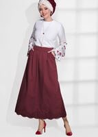 Tesettür giyim BORDO DANTEL DETAYLI JAKAR ETEK 6068-1