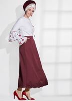Tesettür giyim BORDO DANTEL DETAYLI JAKAR ETEK 6068-1