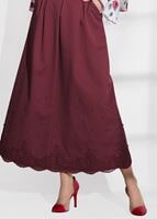 Tesettür giyim BORDO DANTEL DETAYLI JAKAR ETEK 6068-1