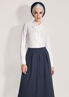 Tesettür giyim LACİVERT DANTEL DETAYLI JAKAR ETEK 6068-1