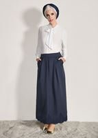 Tesettür giyim LACİVERT DANTEL DETAYLI JAKAR ETEK 6068-1