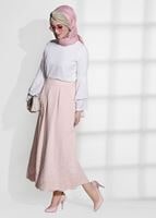 Tesettür giyim PUDRA DANTEL DETAYLI JAKAR ETEK 6068-1