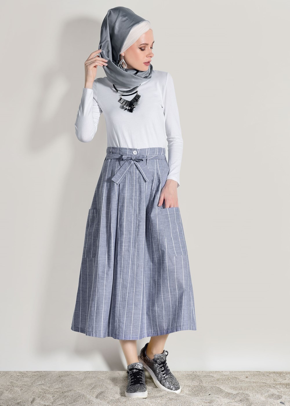 Vêtements hijab GRIS JUPE À RAYURES 20082-1