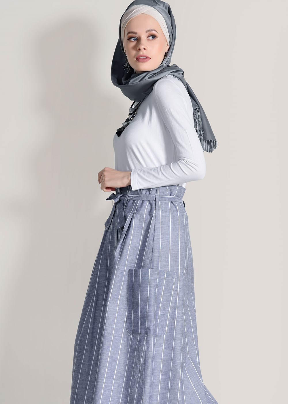 Vêtements hijab GRIS JUPE À RAYURES 20082-1