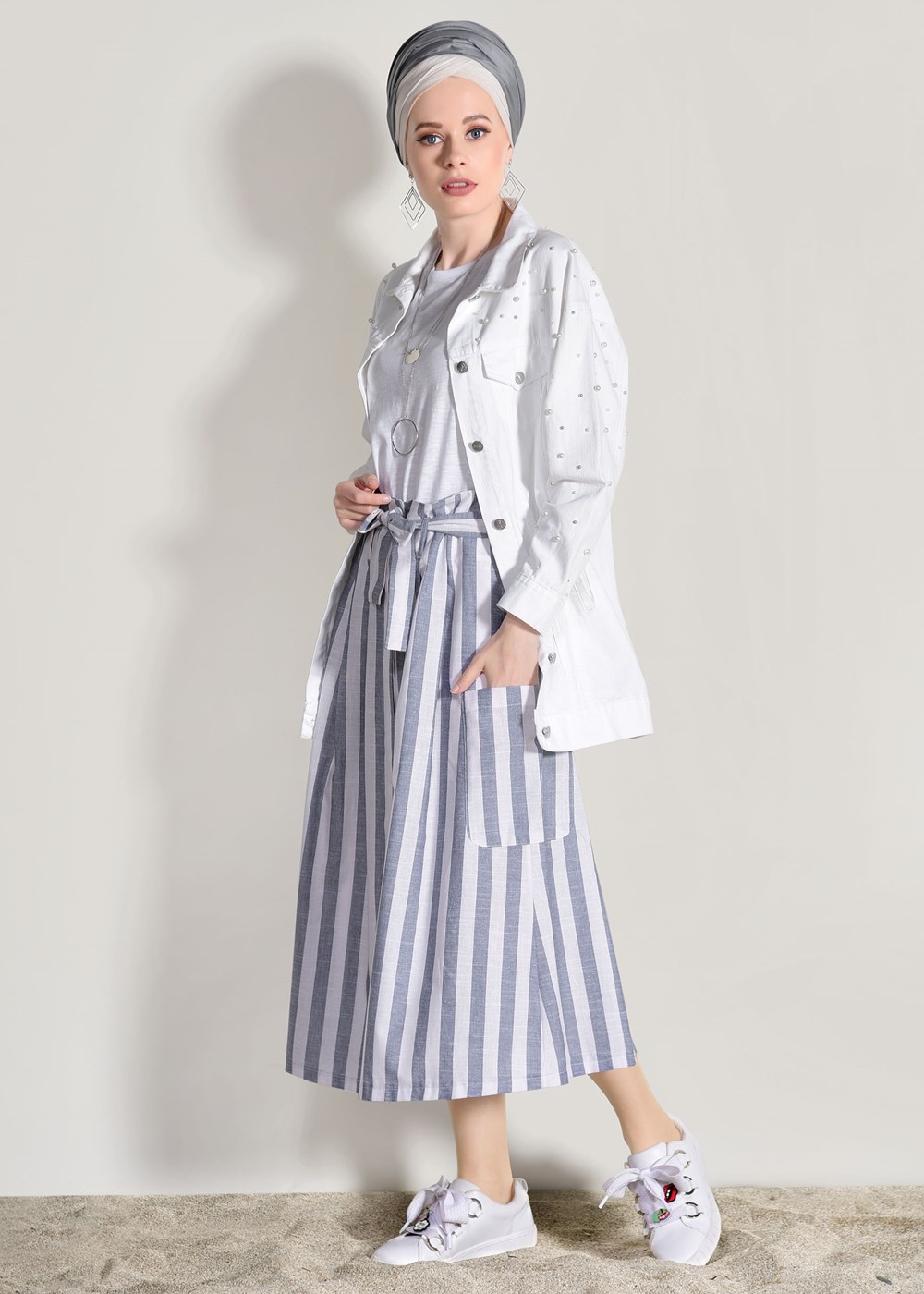 Vêtements hijab BLANC JUPE À RAYURES 20082-2