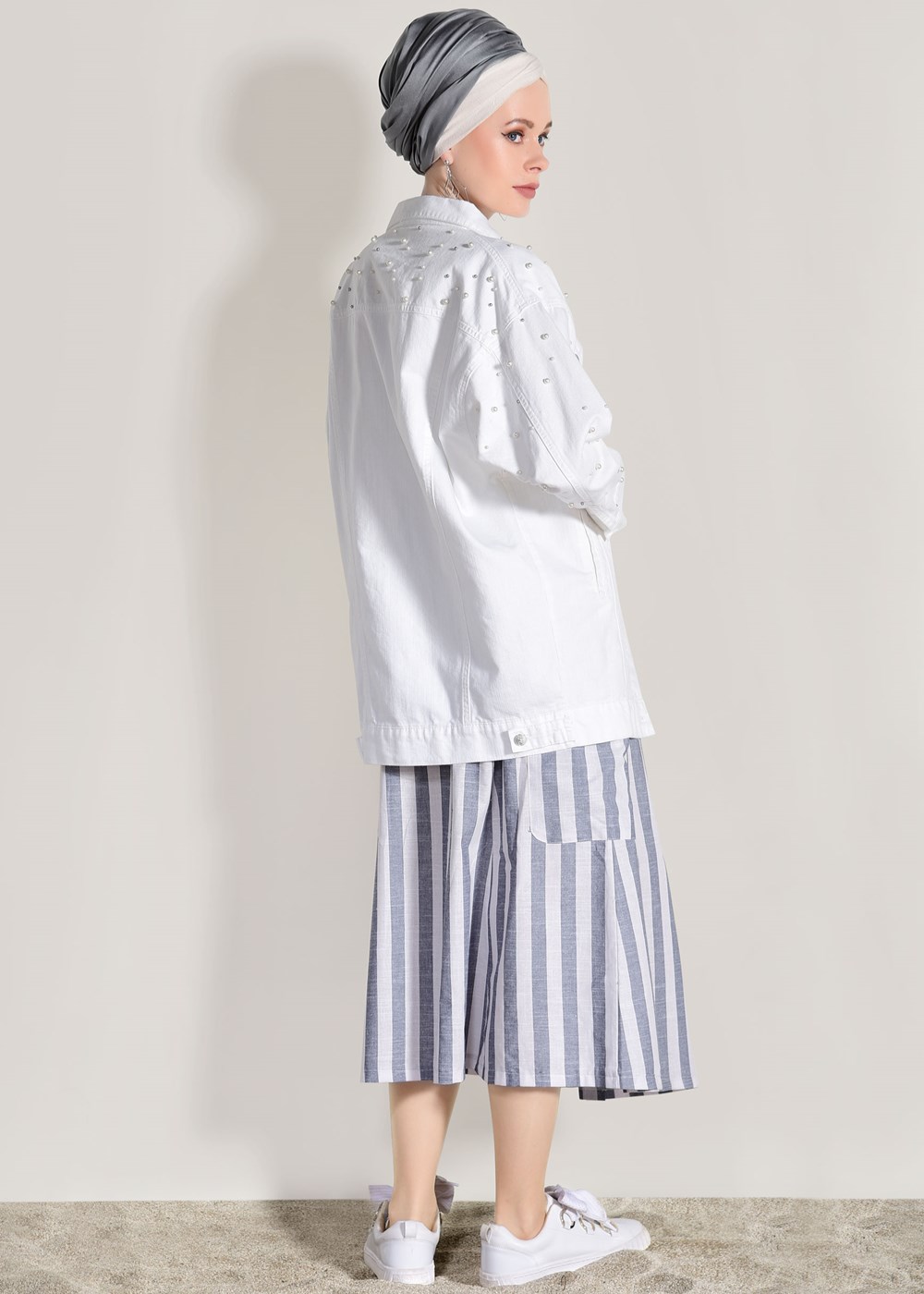 Vêtements hijab BLANC JUPE À RAYURES 20082-2