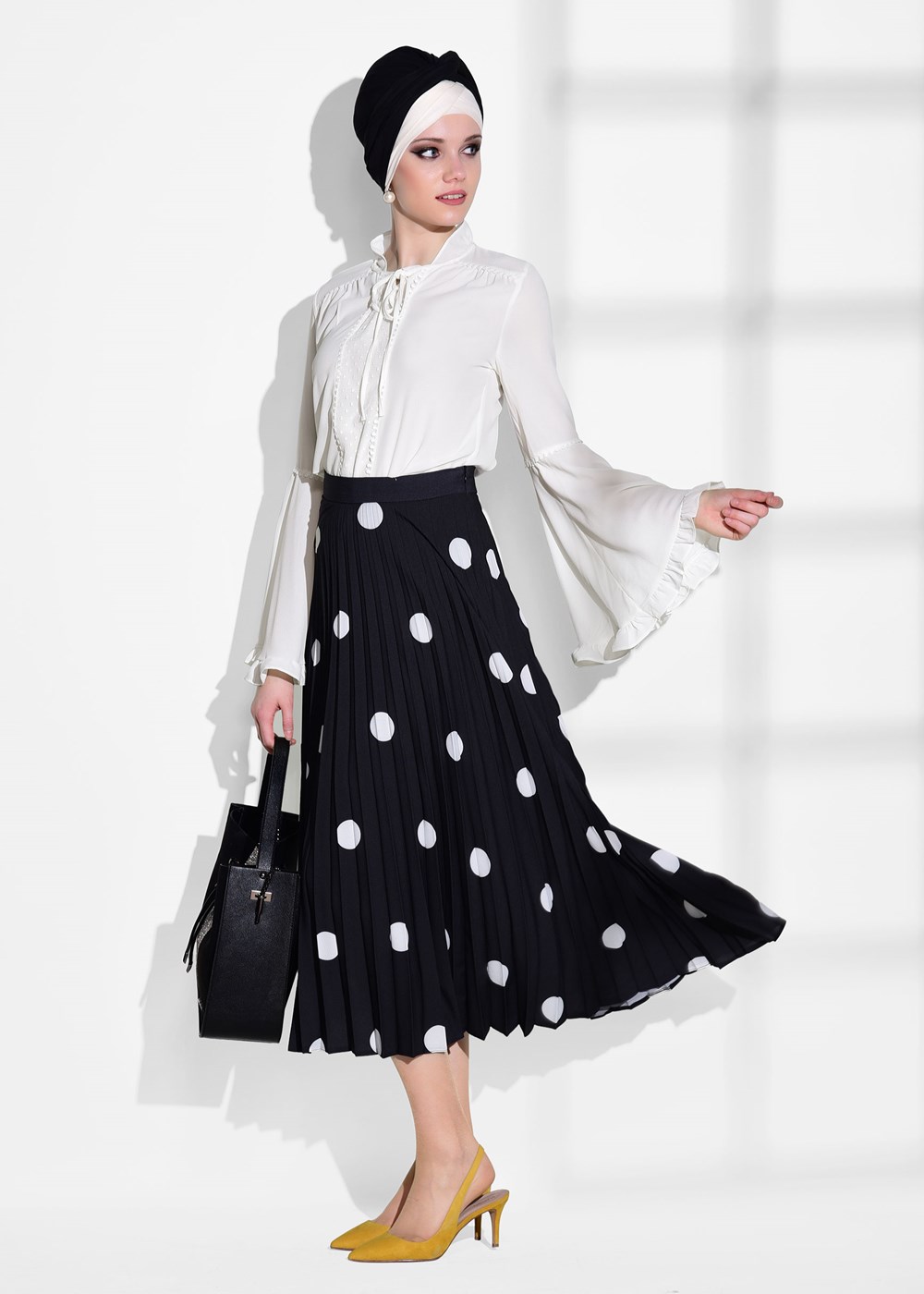 Vêtements hijab NOIR JUPE PLISSÉE À POIS 4420-1