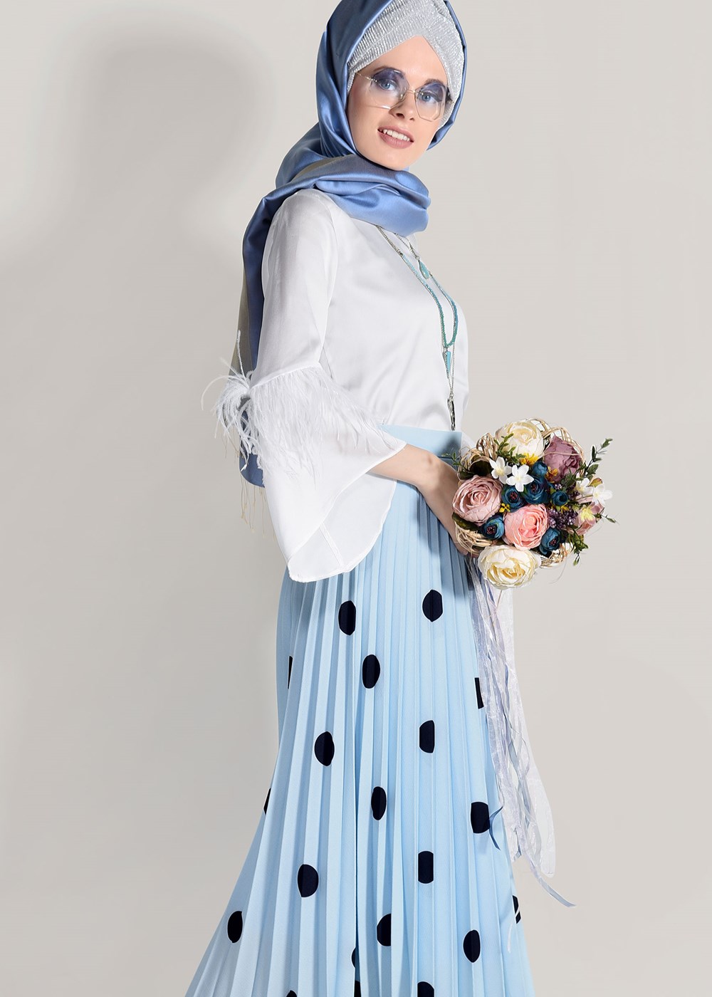 Vêtements hijab BLEU JUPE PLISSÉE À POIS 4420-1