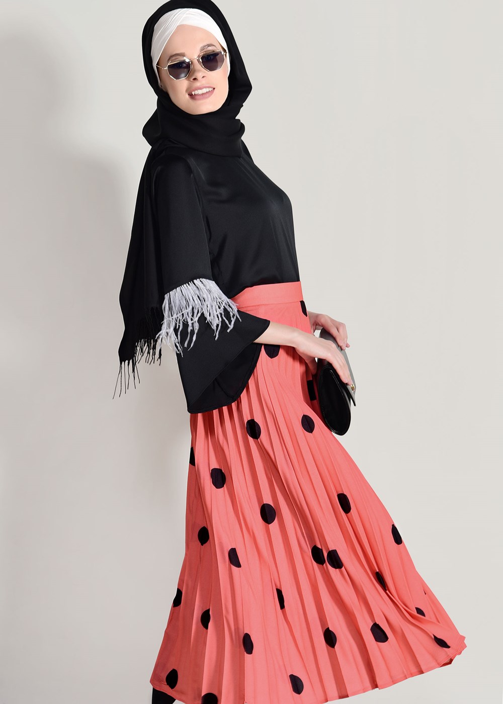 Vêtements hijab ORANGE JUPE PLISSÉE À POIS 4420-1