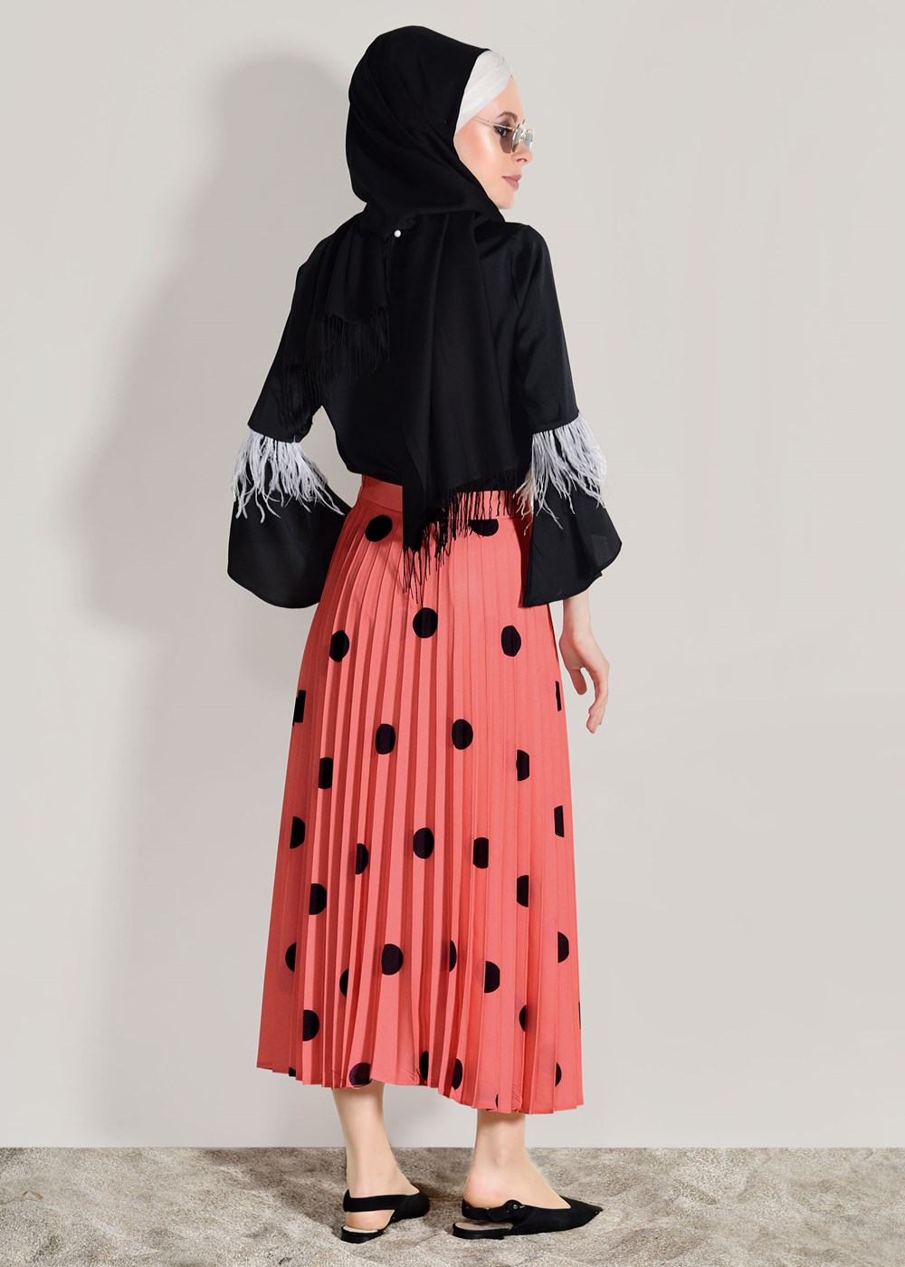 Vêtements hijab ORANGE JUPE PLISSÉE À POIS 4420-1