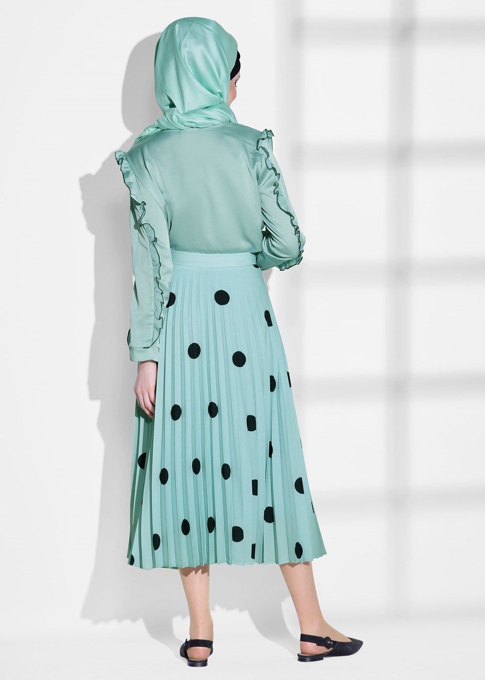 Hijab clothing GREEN SPOTTED PLEATED SKIRT 4420-1 
