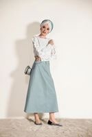 Tesettür giyim YEŞİL TAŞ BASKI DETAYLI CEPLİ SPOR KESİM ETEK 5221-1