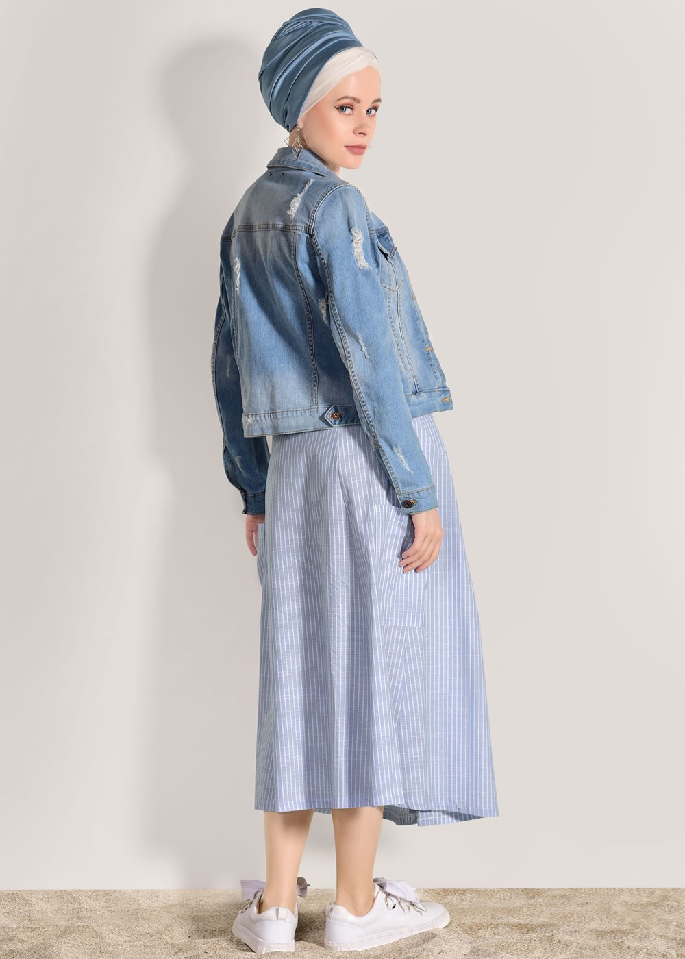 Vêtements hijab BLEU JUPE DÉTAILLÉE À RAYURES 20082