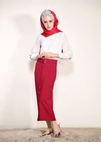 Tesettür giyim KIRMIZI ÖNDEN ÇITÇITLI BELİ KEMERLİ ETEK 67061
