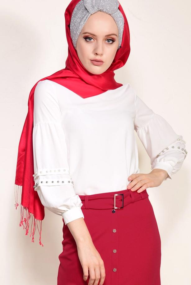 Tesettür giyim  ÖNDEN ÇITÇITLI BELİ KEMERLİ ETEK 67061  - TRENDTESETTÜR