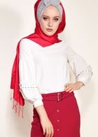 Tesettür giyim KIRMIZI ÖNDEN ÇITÇITLI BELİ KEMERLİ ETEK 67061