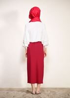 Tesettür giyim KIRMIZI ÖNDEN ÇITÇITLI BELİ KEMERLİ ETEK 67061
