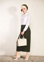 Tesettür giyim HAKİ ÖNDEN ÇITÇITLI BELİ KEMERLİ ETEK 67061 