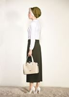 Tesettür giyim HAKİ ÖNDEN ÇITÇITLI BELİ KEMERLİ ETEK 67061 