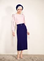 Tesettür giyim LACİVERT ÖNDEN ÇITÇITLI BELİ KEMERLİ ETEK 67061 