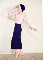 Tesettür giyim LACİVERT ÖNDEN ÇITÇITLI BELİ KEMERLİ ETEK 67061 