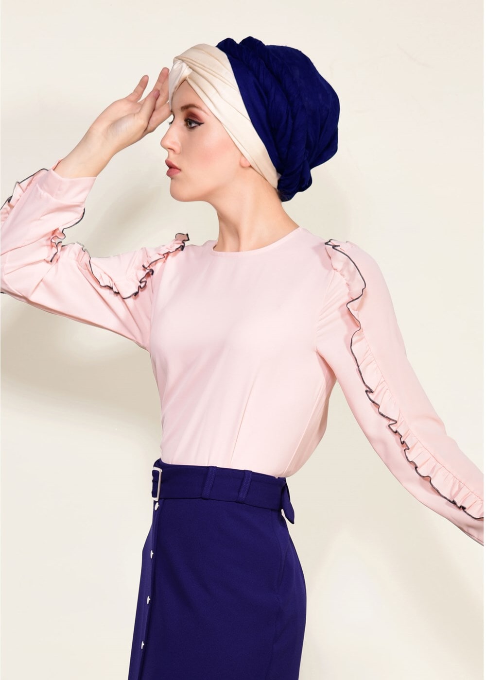 Tesettür giyim LACİVERT ÖNDEN ÇITÇITLI BELİ KEMERLİ ETEK 67061 