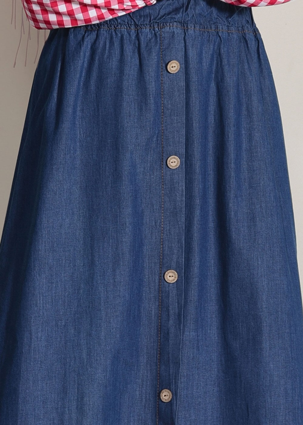 Tesettür giyim LACİVERT DÜĞME DETAYLI BELİ LASTİKLİ DENİM ETEK 0002 