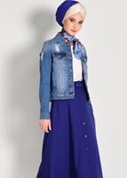 Tesettür giyim LACİVERT KEMERLİ DÜĞME DETAYLI ETEK 081 