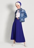Tesettür giyim LACİVERT KEMERLİ DÜĞME DETAYLI ETEK 081 