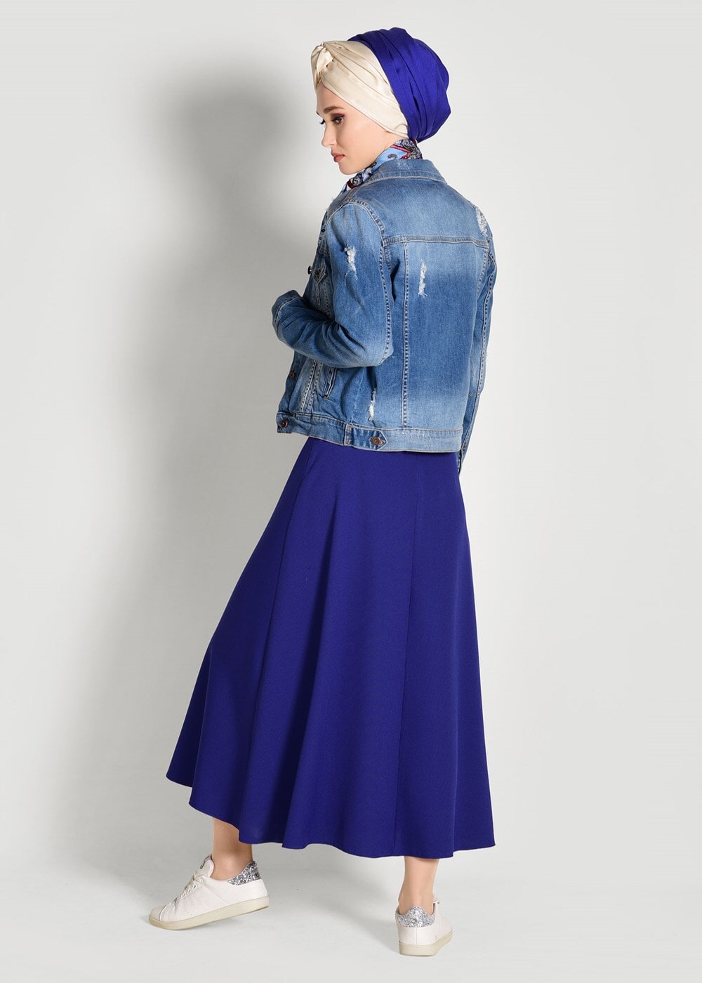 Tesettür giyim LACİVERT KEMERLİ DÜĞME DETAYLI ETEK 081 