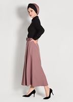 Tesettür giyim PEMBE KEMERLİ DÜĞME DETAYLI ETEK 081 